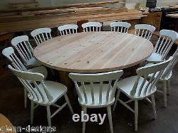 Table à manger à base ronde large de 8, 10, 12 et 14 places, avec plateau épais sur mesure de 44 mm.