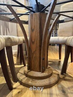 Table à manger antique en bois et acier avec roues de chariot de la 1ère Guerre mondiale, base en chêne solide