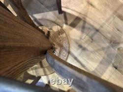 Table à manger antique en bois et acier avec roues de chariot de la 1ère Guerre mondiale, base en chêne solide