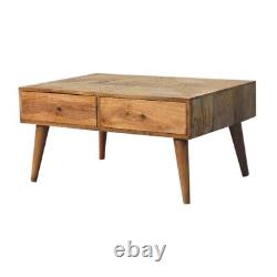 Table basse avec deux tiroirs en design en rotin, finition légère en bois de style scandinave Seeley.