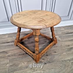 Table basse ronde rétro vintage en bois massif pour café / lampe en orme antique