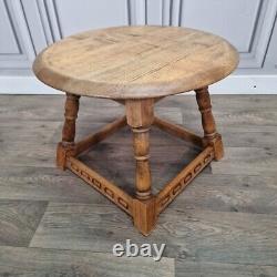 Table basse ronde rétro vintage en bois massif pour café / lampe en orme antique