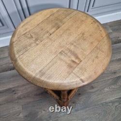 Table basse ronde rétro vintage en bois massif pour café / lampe en orme antique