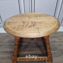 Table basse ronde rétro vintage en bois massif pour café / lampe en orme antique