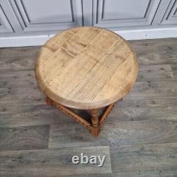 Table basse ronde rétro vintage en bois massif pour café / lampe en orme antique