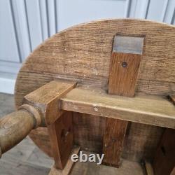 Table basse ronde rétro vintage en bois massif pour café / lampe en orme antique