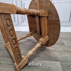 Table basse ronde rétro vintage en bois massif pour café / lampe en orme antique