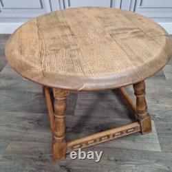 Table basse ronde rétro vintage en bois massif pour café / lampe en orme antique