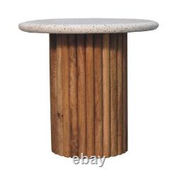 Table d'appoint Scandinave en bois rainuré avec dessus en pierre de terrazzo unique Wilk