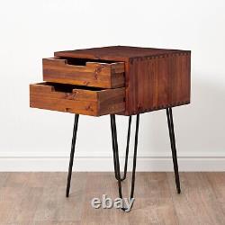 Table de chevet 2 tiroirs Bureau en bois massif Table d'appoint Retro
