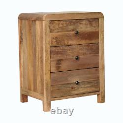 Table de chevet 3 tiroirs en bois massif de manguier - Table de nuit en bois de rangement pour chambre à coucher