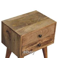 Table de chevet compacte avec 2 tiroirs, rangement pour chambre, table d'appoint en bois foncé Fogel.