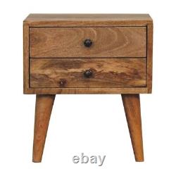Table de chevet compacte avec 2 tiroirs, rangement pour chambre, table d'appoint en bois foncé, modèle Fogel.