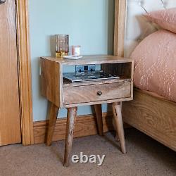 Table de chevet en bois de manguier avec 1 tiroir, petite table de nuit en bois style nordique Fogel