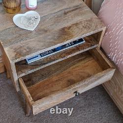 Table de chevet en bois de manguier avec 1 tiroir, petite table de nuit en bois style nordique Fogel