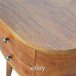 Table de chevet en bois massif arrondi avec tiroirs, finition châtaignier ou chêne
