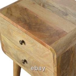 Table de chevet en bois massif courbé avec tiroirs et finition chêne large
