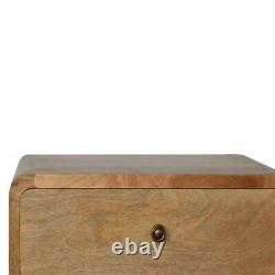 Table de chevet en bois massif courbé avec tiroirs et finition chêne large