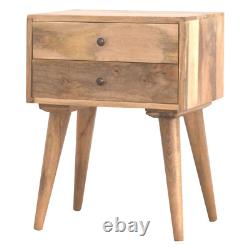 Table de chevet en bois massif de style nordique moderne fabriquée à la main avec finition en chêne et 2 tiroirs