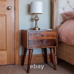 Table de chevet en bois sombre avec 2 tiroirs, meuble de rangement pour chambre Fogel