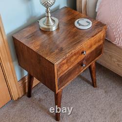 Table de chevet en bois sombre avec 2 tiroirs, meuble de rangement pour chambre à coucher, table d'appoint Fogel