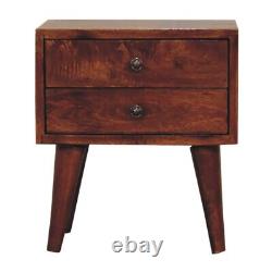 Table de chevet en bois sombre avec 2 tiroirs, meuble de rangement pour chambre, table d'appoint Fogel.