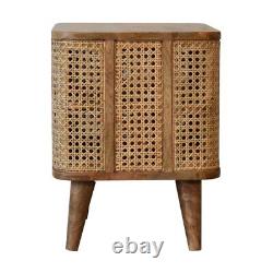 Table de chevet en rotin avec 2 étagères, finition claire, style vintage en bois massif Seeley