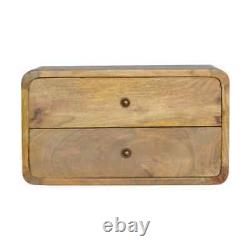 Table de chevet flottante murale arrondie en bois clair avec 2 tiroirs