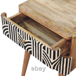 Table de chevet incrustée d'os en bois, table de nuit unique, rangement art déco monochrome