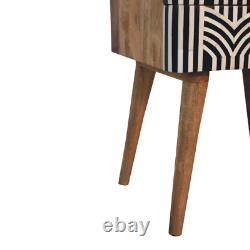 Table de chevet incrustée d'os en bois, table de nuit unique, rangement art déco monochrome