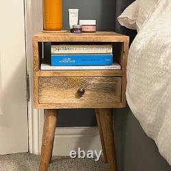 Table de chevet nordique avec tiroir et étagère en bois massif - Petit meuble scandinave