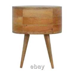 Table de chevet ronde avec 2 tiroirs en bois de manguier massif - Table de nuit scandinave Molina