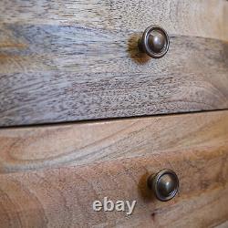 Table de chevet ronde avec 2 tiroirs, en bois massif, support scandinave Molina