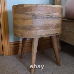 Table de chevet ronde avec 2 tiroirs, en bois massif, support scandinave Molina