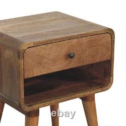 Table de chevet scandinave à courbure, Cabinet latéral scandinave de rangement pour chambre en bois massif
