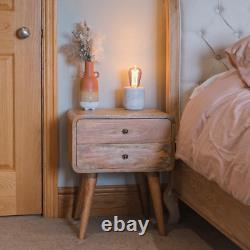 Table de chevet scandinave avec armoires latérales courbées, rangement pour la chambre à coucher en bois massif.