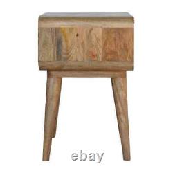 Table de chevet scandinave avec tiroir tissé en bois de manguier massif finition claire 1 tiroir