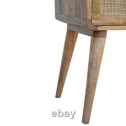 Table de chevet scandinave avec tiroir tissé en bois de manguier massif, finition légère, 1 tiroir.