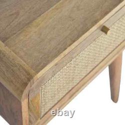 Table de chevet scandinave avec tiroir tissé finition claire en bois de mangue massif 1 tiroir