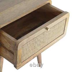 Table de chevet scandinave avec tiroir tissé, finition lumineuse, en bois de manguier massif, 1 tiroir.