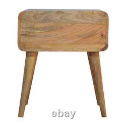 Table de chevet scandinave avec tiroir tissé, finition lumineuse, en bois de manguier massif, 1 tiroir.