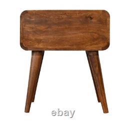 Table de chevet scandinave avec tiroir tressé, finition sombre, en bois de manguier massif, 1 tiroir.