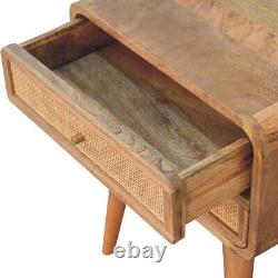 Table de chevet scandinave avec tiroirs tissés, finition claire, en bois de manguier massif, 2 tiroirs.