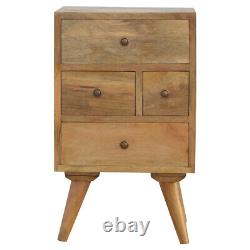 Table de chevet scandinave en bois de mangue massif avec 4 tiroirs, table de nuit compacte de rangement