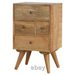 Table de chevet scandinave en bois de mangue massif avec 4 tiroirs, table de nuit compacte de rangement