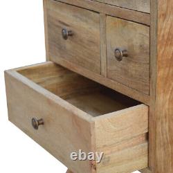Table de chevet scandinave en bois de manguier massif avec 4 tiroirs, compact et pratique pour le rangement de nuit.