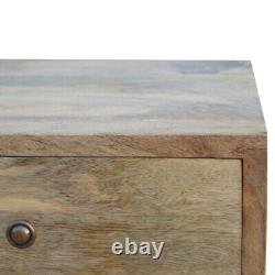 Table de chevet scandinave en bois de manguier massif avec 4 tiroirs, compact et pratique pour le rangement de nuit.