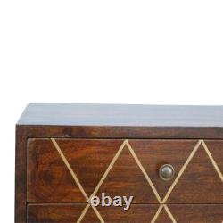 Table de chevet style milieu du siècle avec unité latérale en bois sombre massif incrusté de laiton Yoffie