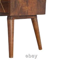 Table de chevet style milieu du siècle avec unité latérale en bois sombre massif incrusté de laiton Yoffie