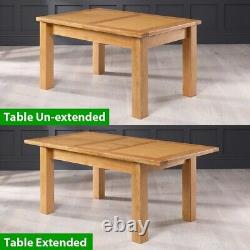 Table extensible en chêne massif de taille moyenne + 6x chaises en tissu naturel UK37-D-101-6-QTY